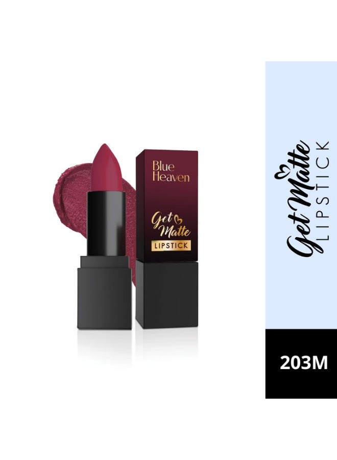 Blue Heaven Get Matte Lipstick, Long Lasting, Light Weight Lipsticks for Women, Moisturizing Matte Lipstick for Women - 203M, 4g - Image 2